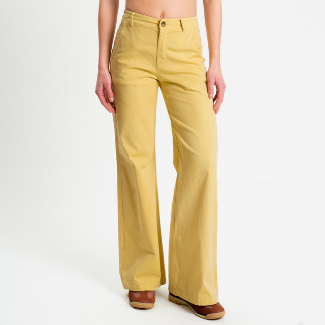 Zeroassoluto-Pantalone LILLY palazzo cotone elasticizzato - yellow