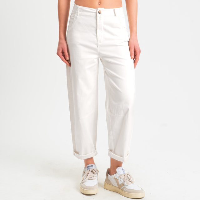 Zeroassoluto-Pantalone LIZ barrel cotone elasticizzato - bianco