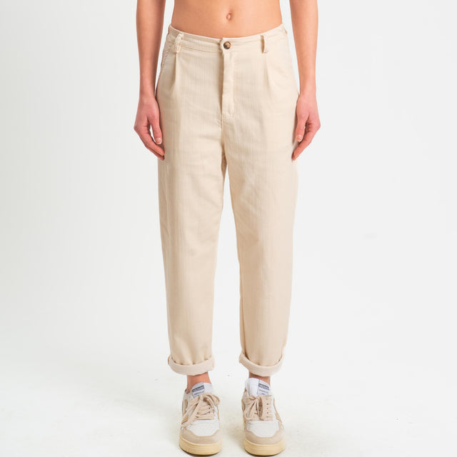 Zeroassoluto-Pantalone LOLA boyfriend chambray elasticizzato - burro