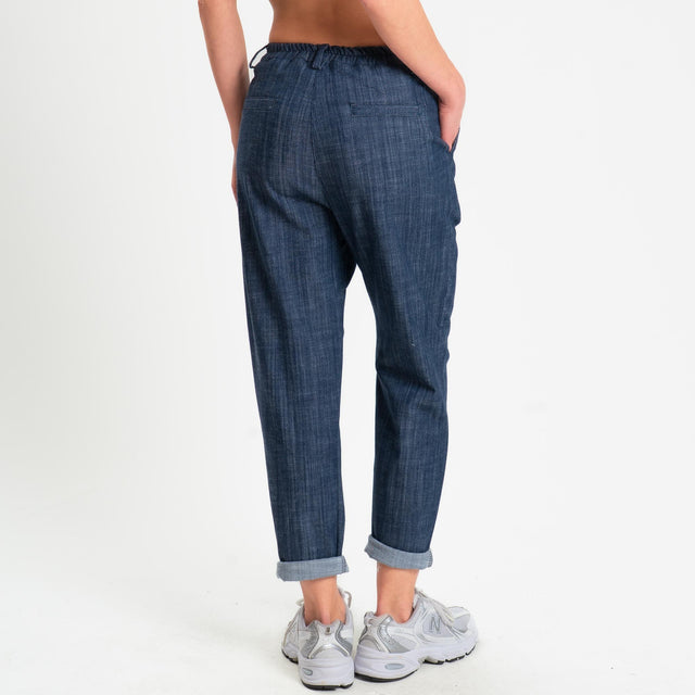 Zeroassoluto-Pantalone LOLA boyfriend chambray elasticizzato - denim blu