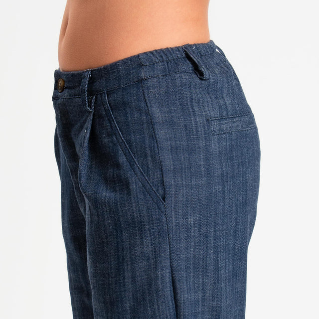 Zeroassoluto-Pantalone LOLA boyfriend chambray elasticizzato - denim blu