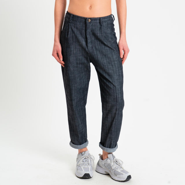 Zeroassoluto-Pantalone LOLA boyfriend chambray elasticizzato - denim nero