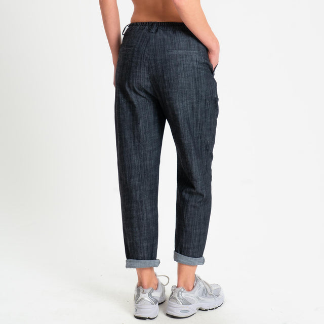 Zeroassoluto-Pantalone LOLA boyfriend chambray elasticizzato - denim nero