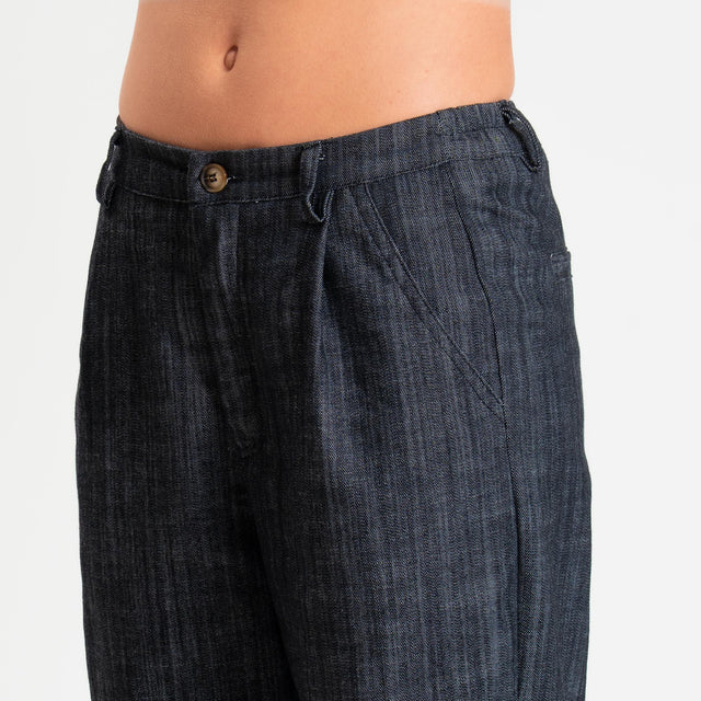 Zeroassoluto-Pantalone LOLA boyfriend chambray elasticizzato - denim nero