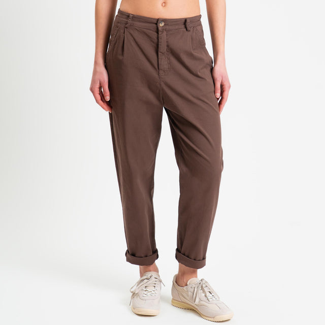 Zeroassoluto-Pantalone LOLA elastico dietro cotone elasticizzato - choco