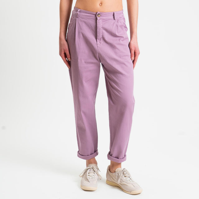 Zeroassoluto-Pantalone LOLA elastico dietro cotone elasticizzato - mauve