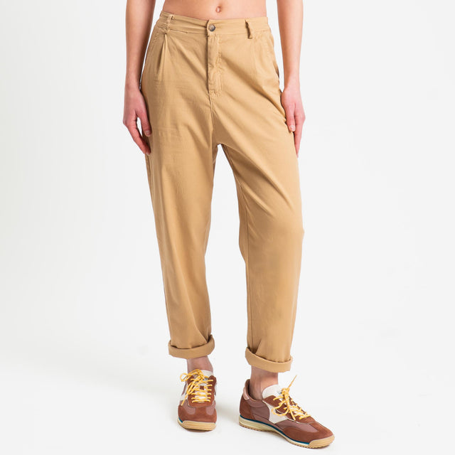 ZZeroassoluto-Pantalone LOLA elastico dietro cotone elasticizzato - miele