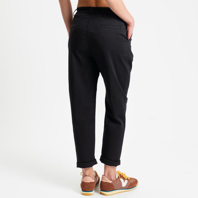 Zeroassoluto-Pantalone LOLA elastico dietro cotone elasticizzato - Nero