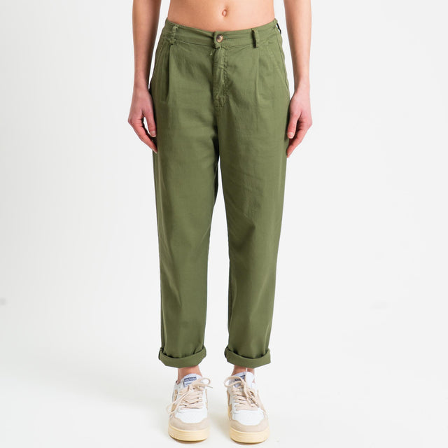 Zeroassoluto-Pantalone LOLA elastico dietro cotone elasticizzato - olive