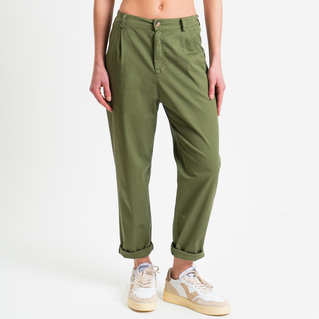 Zeroassoluto-Pantalone LOLA elastico dietro cotone elasticizzato - olive