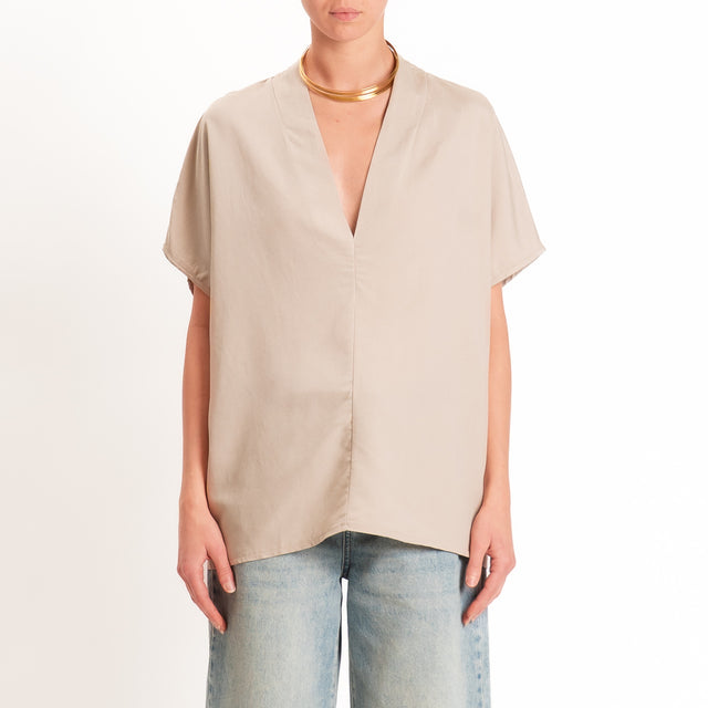 Zeroassoluto-Blusa LUDO misto lino scollo v - desert