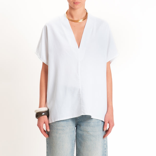 Zeroassoluto-Blusa LUDO misto lino scollo v - bianco