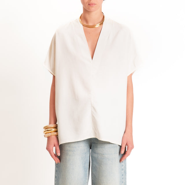 Zeroassoluto-Blusa LUDO misto lino scollo v - burro