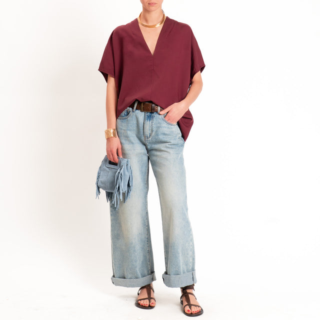 Zeroassoluto-Blusa LUDO misto lino scollo v - vino