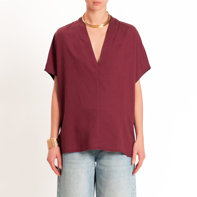 Zeroassoluto-Blusa LUDO misto lino scollo v - vino