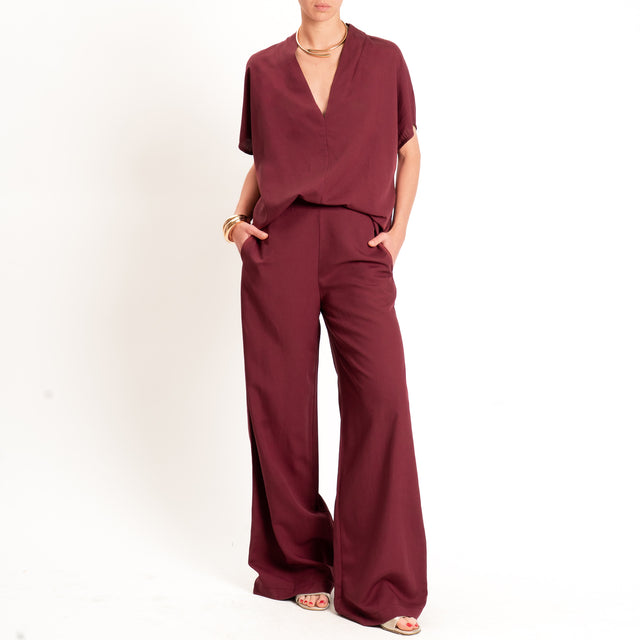 Zeroassoluto-Blusa LUDO misto lino scollo v - vino