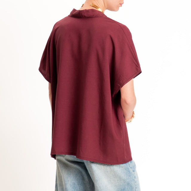 Zeroassoluto-Blusa LUDO misto lino scollo v - vino