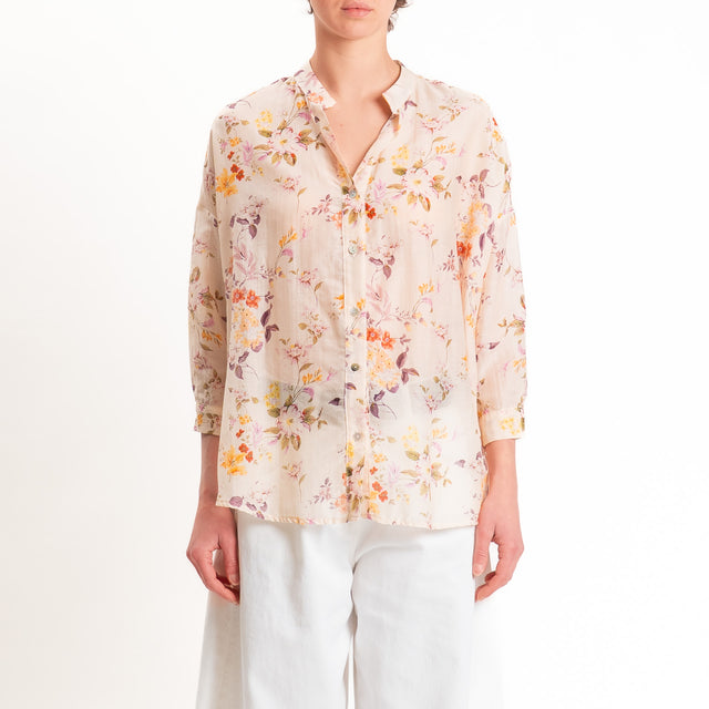 Zeroassoluto-Camicia MAIA mussola seta/cotone - fiori cipria/mauve