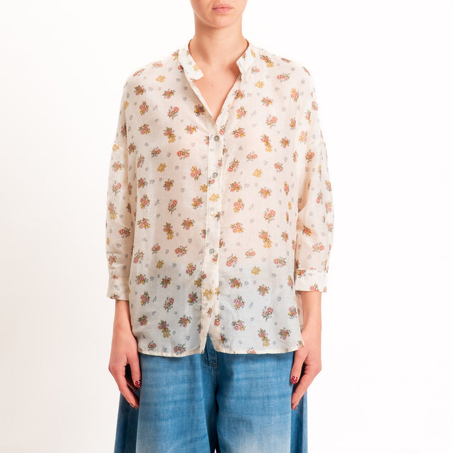 Zeroassoluto-Camicia MAIA mussola seta/cotone - fiori burro/blush/militare