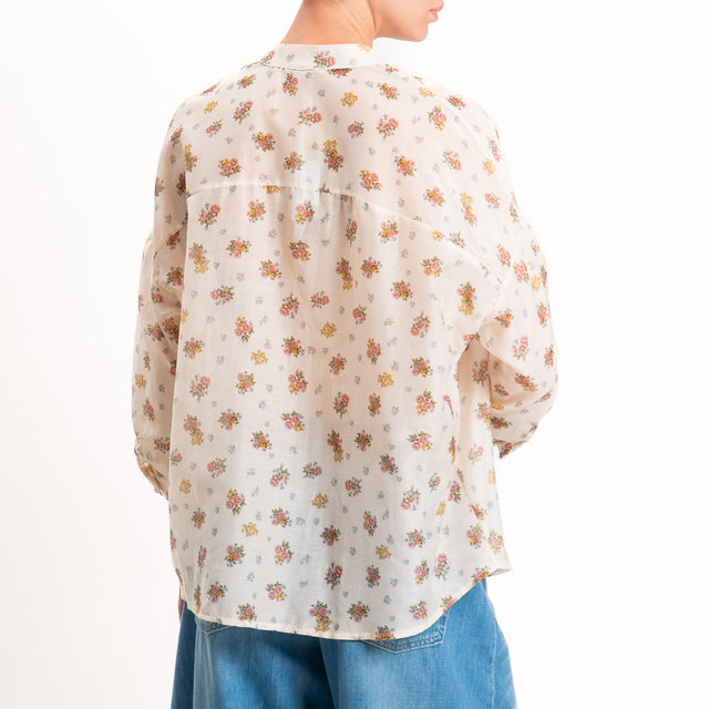 Zeroassoluto-Camicia MAIA mussola seta/cotone - fiori burro/blush/militare