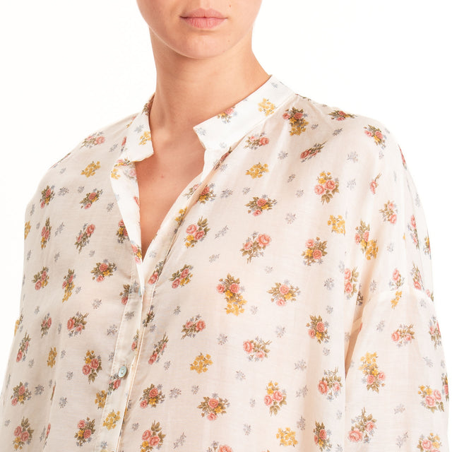 Zeroassoluto-Camicia MAIA mussola seta/cotone - fiori burro/blush/militare