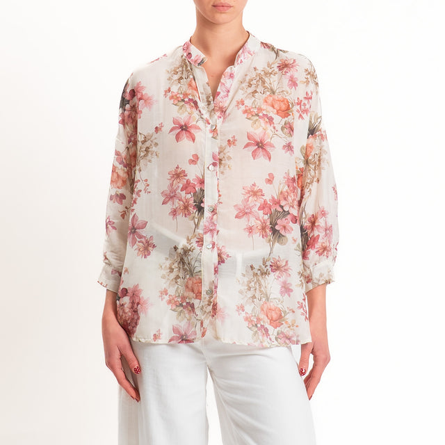 Zeroassoluto-Camicia MAIA mussola seta/cotone - floreale latte/blush
