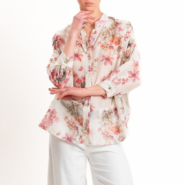 Zeroassoluto-Camicia MAIA mussola seta/cotone - floreale latte/blush