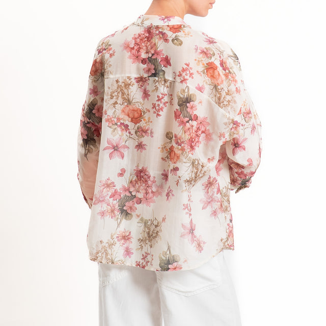 Zeroassoluto-Camicia MAIA mussola seta/cotone - floreale latte/blush