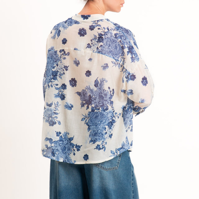 Zeroassoluto-Camicia MAIA mussola seta/cotone - floreale burro/jeans