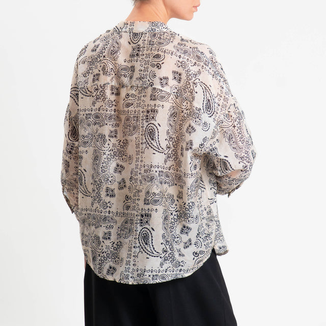 Zeroassoluto-Camicia MAIA mussola seta/cotone fantasia - bandana burro/nero