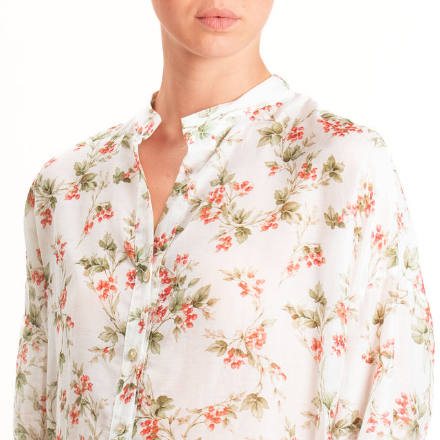 Zeroassoluto-Camicia MAIA mussola seta/cotone - fiori latte/red/salvia