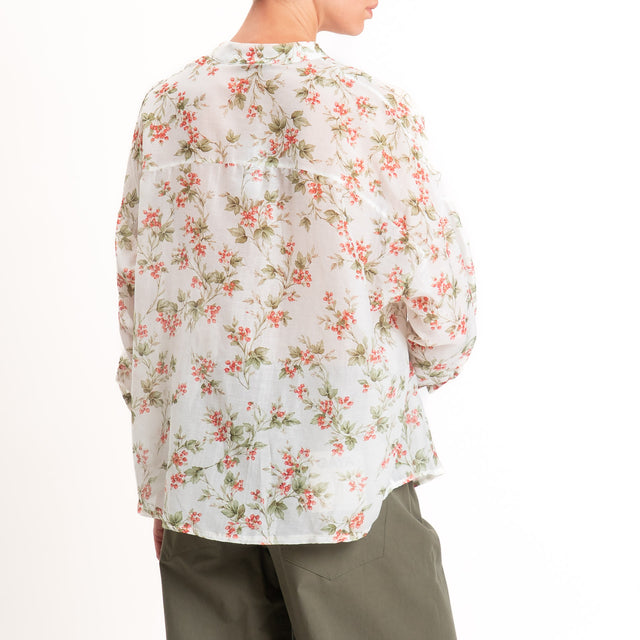 Zeroassoluto-Camicia MAIA mussola seta/cotone - fiori latte/red/salvia