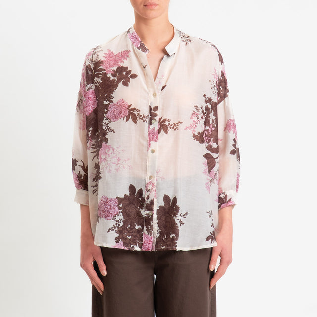 Zeroassoluto-Camicia MAIA mussola seta/cotone fantasia - fiori burro/moro/rosa