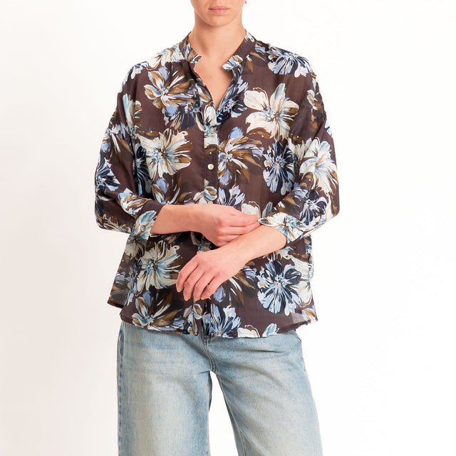 Zeroassoluto-Camicia MAIA mussola seta/cotone - floreale moro/sky/blu