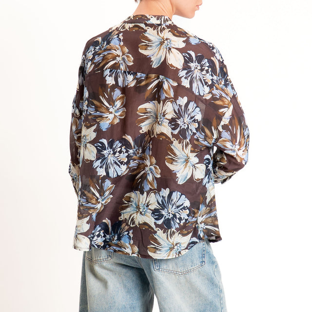 Zeroassoluto-Camicia MAIA mussola seta/cotone - floreale moro/sky/blu