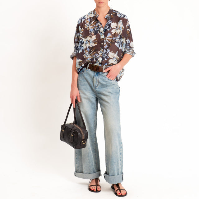 Zeroassoluto-Camicia MAIA mussola seta/cotone - floreale moro/sky/blu
