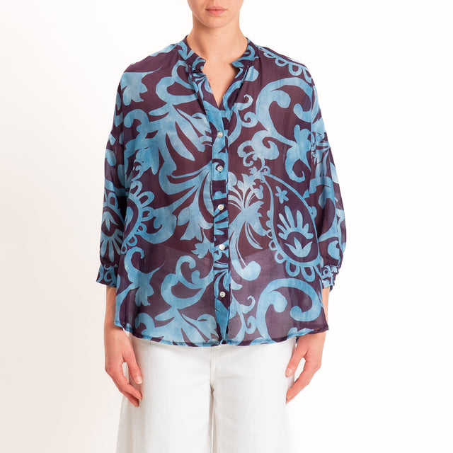 Zeroassoluto-Camicia MAIA mussola seta/cotone - marocco aubergine/avio