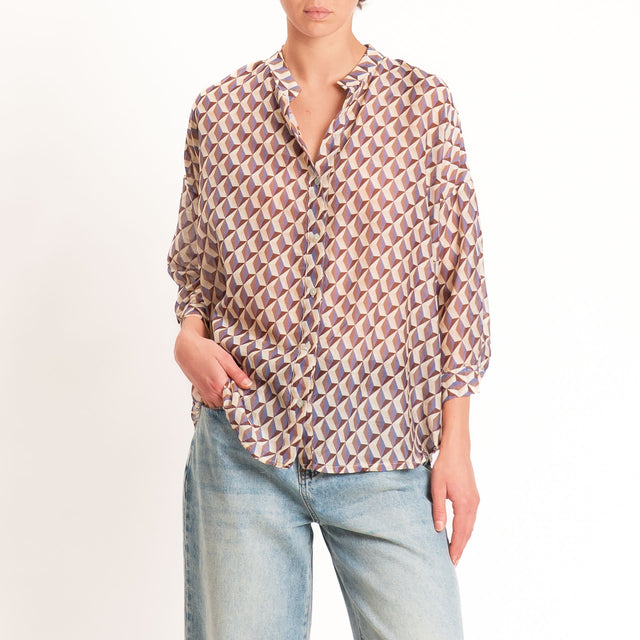 Zeroassoluto-Camicia MAIA mussola seta/cotone - optical burro/choco/lavanda