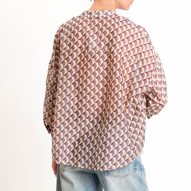 Zeroassoluto-Camicia MAIA mussola seta/cotone - optical burro/choco/lavanda