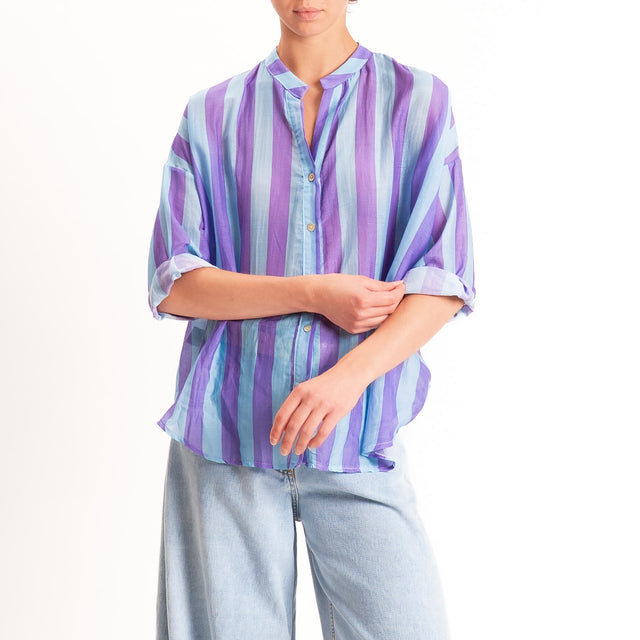 Zeroassoluto-Camicia MARA righe mussola seta/cotone - sky/lilla