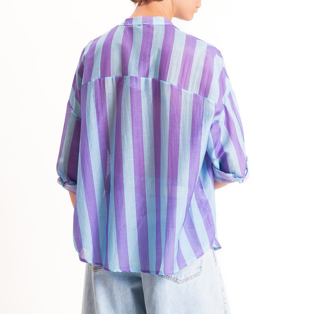 Zeroassoluto-Camicia MARA righe mussola seta/cotone - sky/lilla