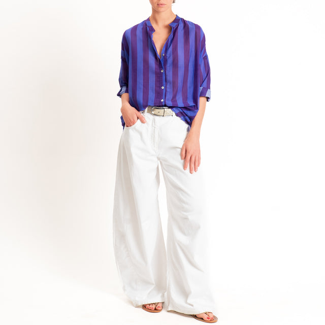 Zeroassoluto-Camicia MARA righe mussola seta/cotone - viola/malva