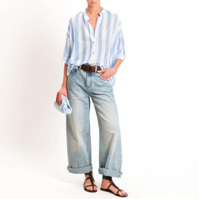 Zeroassoluto-Camicia MARA righe mussola seta/coton - latte/celeste