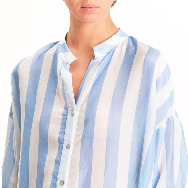 Zeroassoluto-Camicia MARA righe mussola seta/coton - latte/celeste