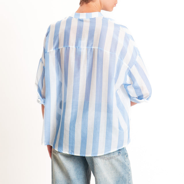 Zeroassoluto-Camicia MARA righe mussola seta/coton - latte/celeste