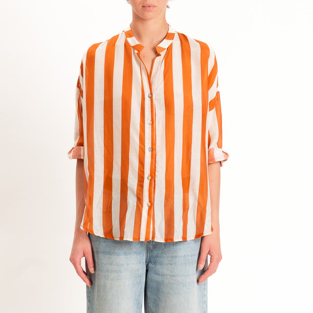 Zeroassoluto-Camicia MARA righe mussola seta/cotone - burro/arancio