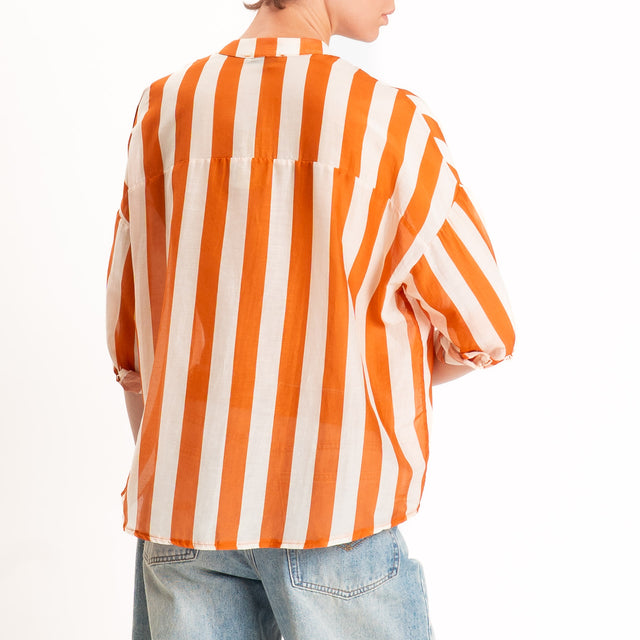 Zeroassoluto-Camicia MARA righe mussola seta/cotone - burro/arancio
