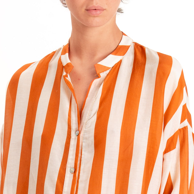 Zeroassoluto-Camicia MARA righe mussola seta/cotone - burro/arancio