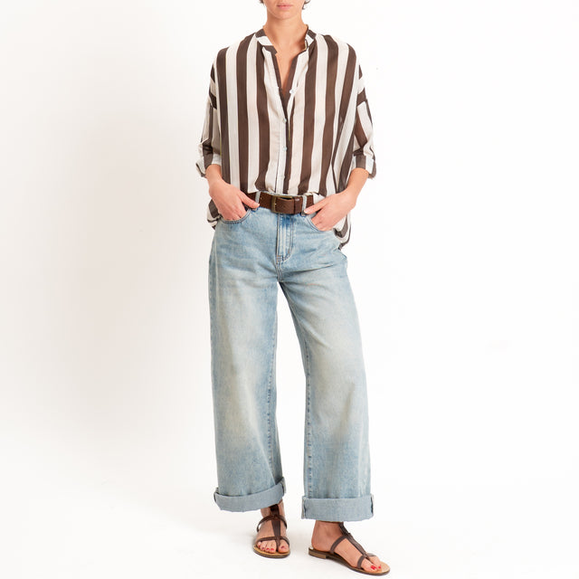 Zeroassoluto-Camicia MARA righe mussola seta/coton - burro/moro
