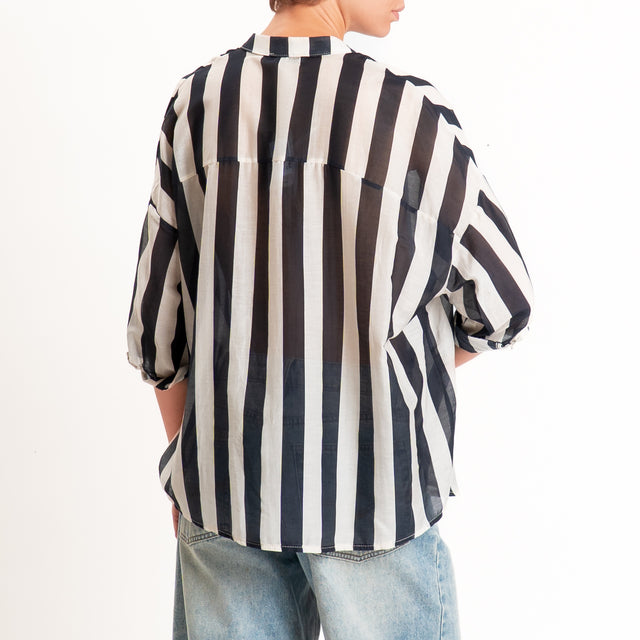 Zeroassoluto-Camicia MARA righe mussola seta/coton - burro/nero